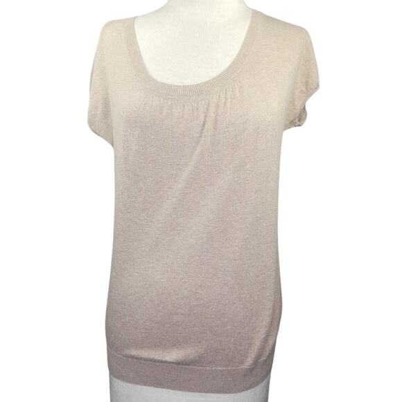 Tan Cotton Short Sleeve Sweater Size Small - Picture 1 of 4